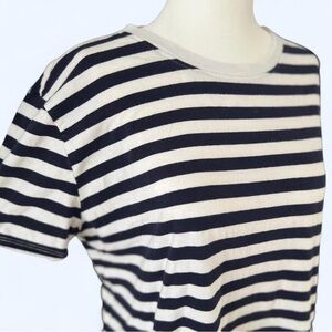 Zara Women’s Navy Blue Cotton Striped Minimalist Capsule  Nautical T-Shirt Large